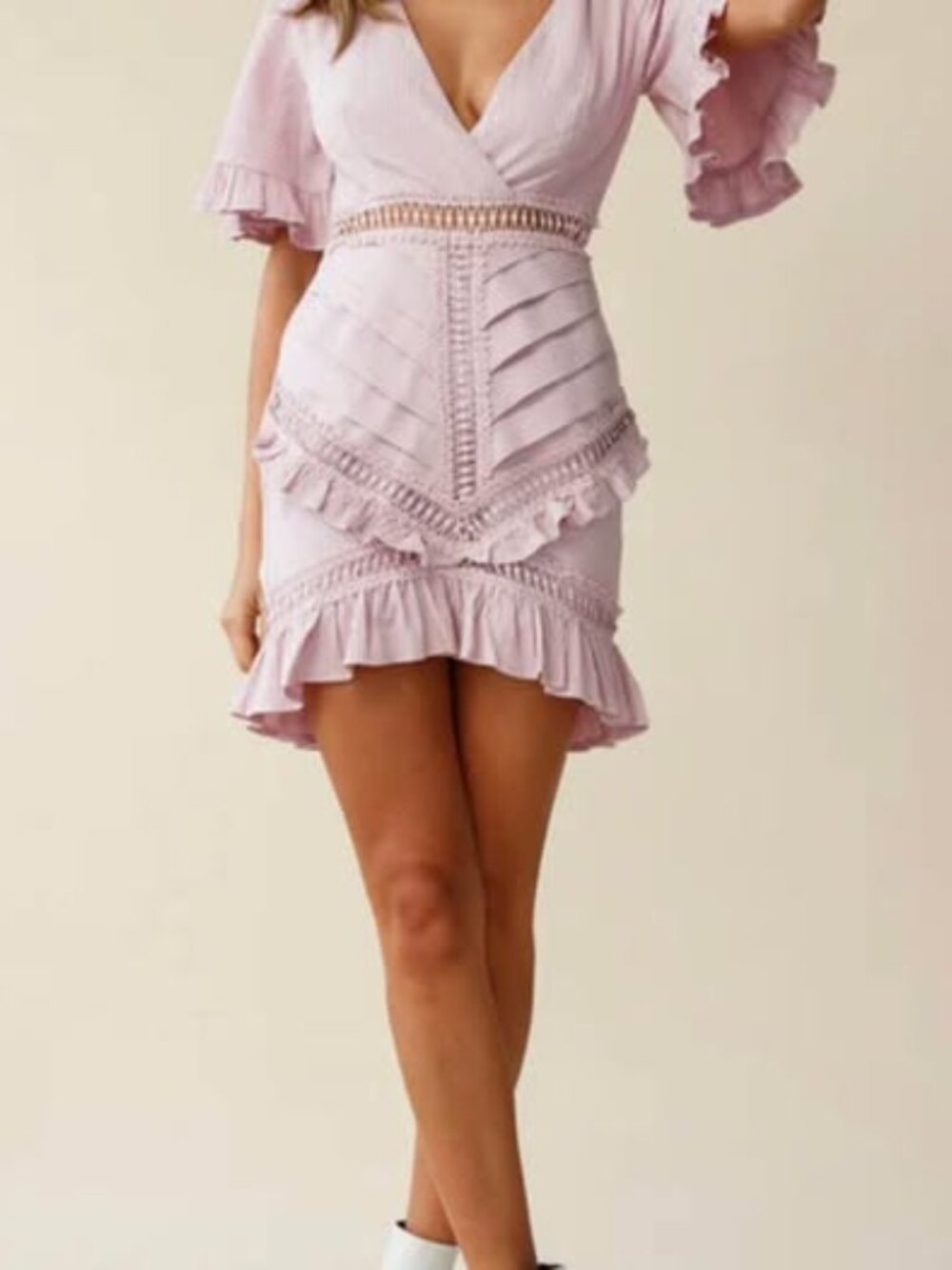 Selfie Leslie Walk This Way Pintuck Angel Sleeve Ruffle Dress - Picture 2 of 4